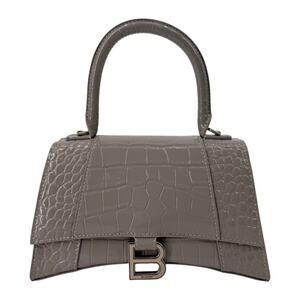 Balenciaga Hourglass Croc Embossed Leather Top Handle Bag Gray Women's One Size